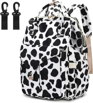 Cow Print Diaper Bag Backpack for Baby Girls Boys, Large Capacity Multifunction Waterproof Maternity Mom Nappy Bags with Stroller Straps