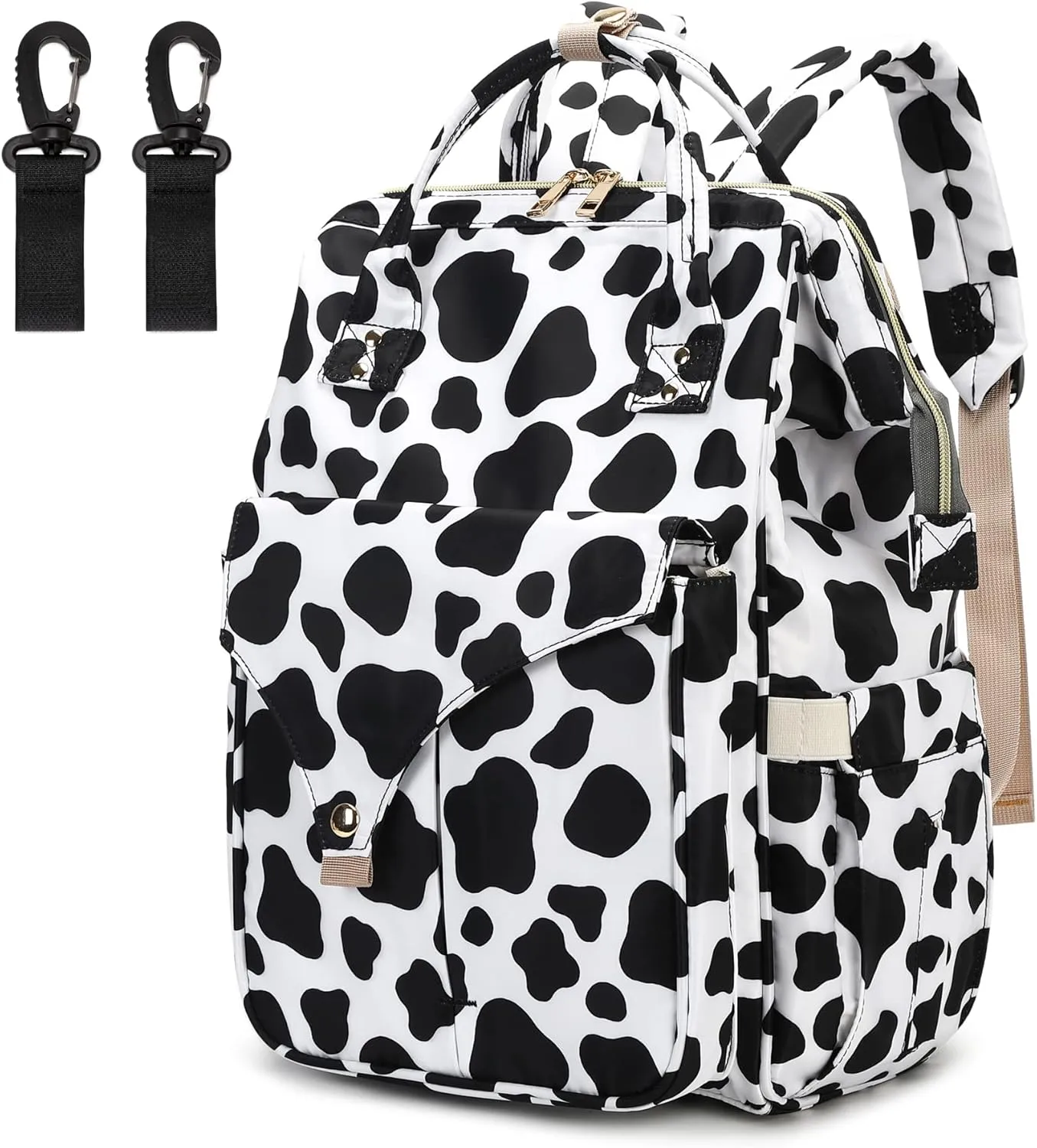Cow Print Diaper Bag Backpack for Baby Girls Boys, Large Capacity Multifunction Waterproof Maternity Mom Nappy Bags with Stroller Straps