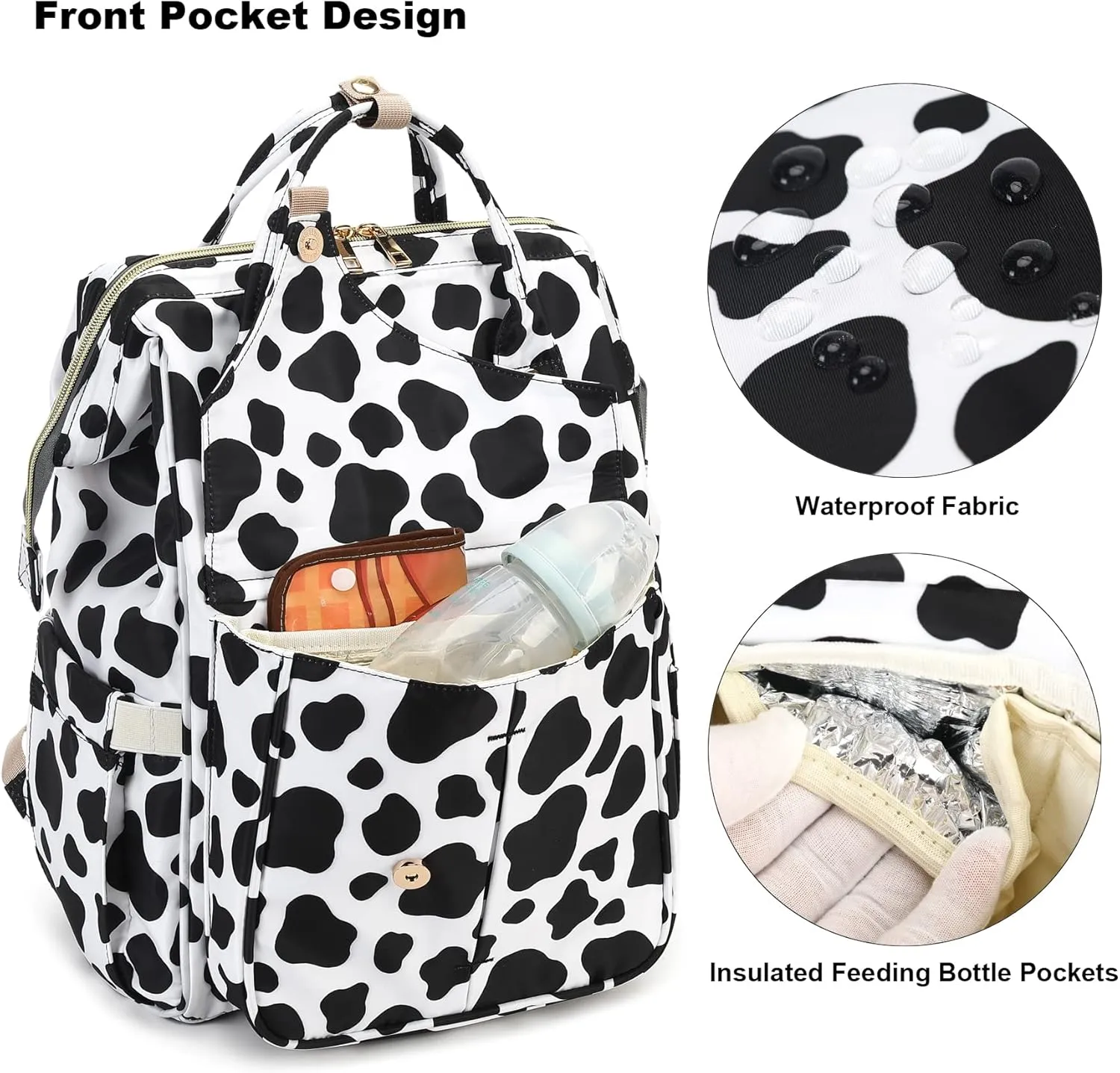 Cow Print Diaper Bag Backpack for Baby Girls Boys, Large Capacity Multifunction Waterproof Maternity Mom Nappy Bags with Stroller Straps