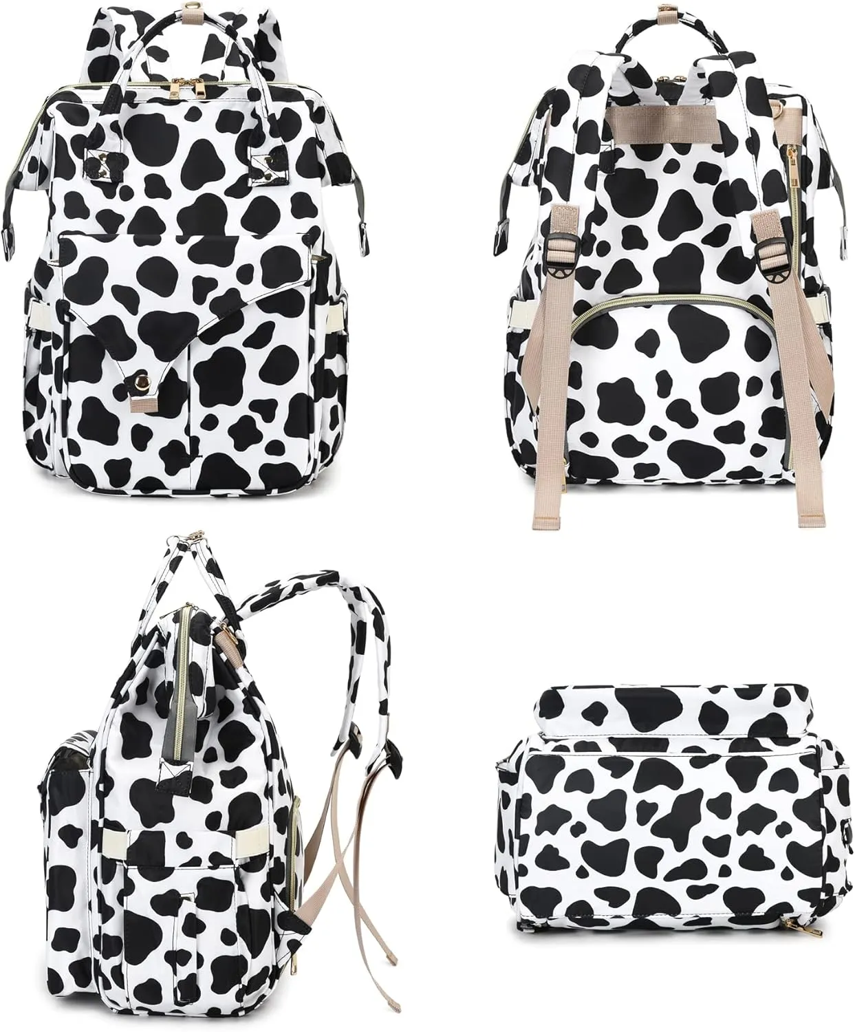 Cow Print Diaper Bag Backpack for Baby Girls Boys, Large Capacity Multifunction Waterproof Maternity Mom Nappy Bags with Stroller Straps