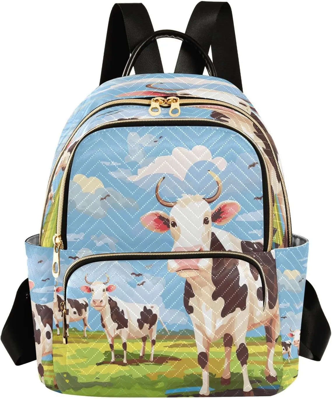 Cow Sky Field Backpack Purse for Women Fashion Small Mini Daypack Purse for Lady Anti-theft Shoulder Bag for Lady Women
