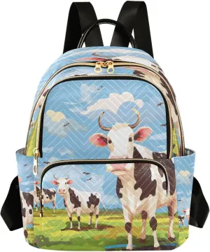 Cow Sky Field Backpack Purse for Women Fashion Small Mini Daypack Purse for Lady Anti-theft Shoulder Bag for Lady Women
