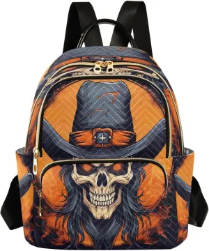 Cowboy Skull Backpack Purse for Women Fashion Small Mini Daypack Purse for Lady Anti-theft Shoulder Bag Sports Hiking Ladies Daypack