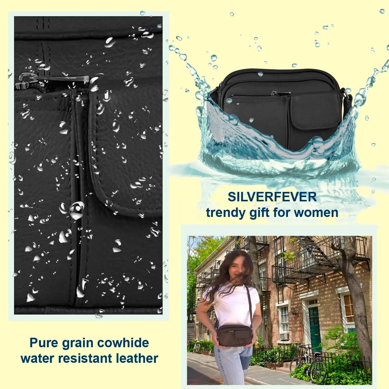 Cowhide Leather Women's Shoulder Purse Small Cross Body Organizer Bag with Many Pockets
