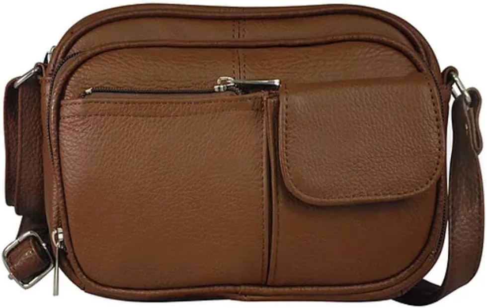 Cowhide Leather Women's Shoulder Purse Small Cross Body Organizer Bag with Many Pockets