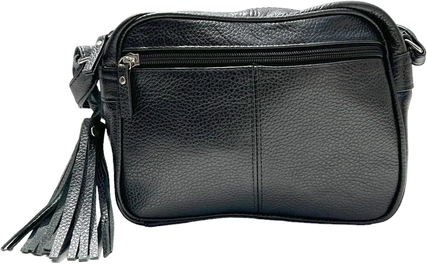 Cowhide Leather Women's Shoulder Purse Small Cross Body Organizer Bag with Many Pockets