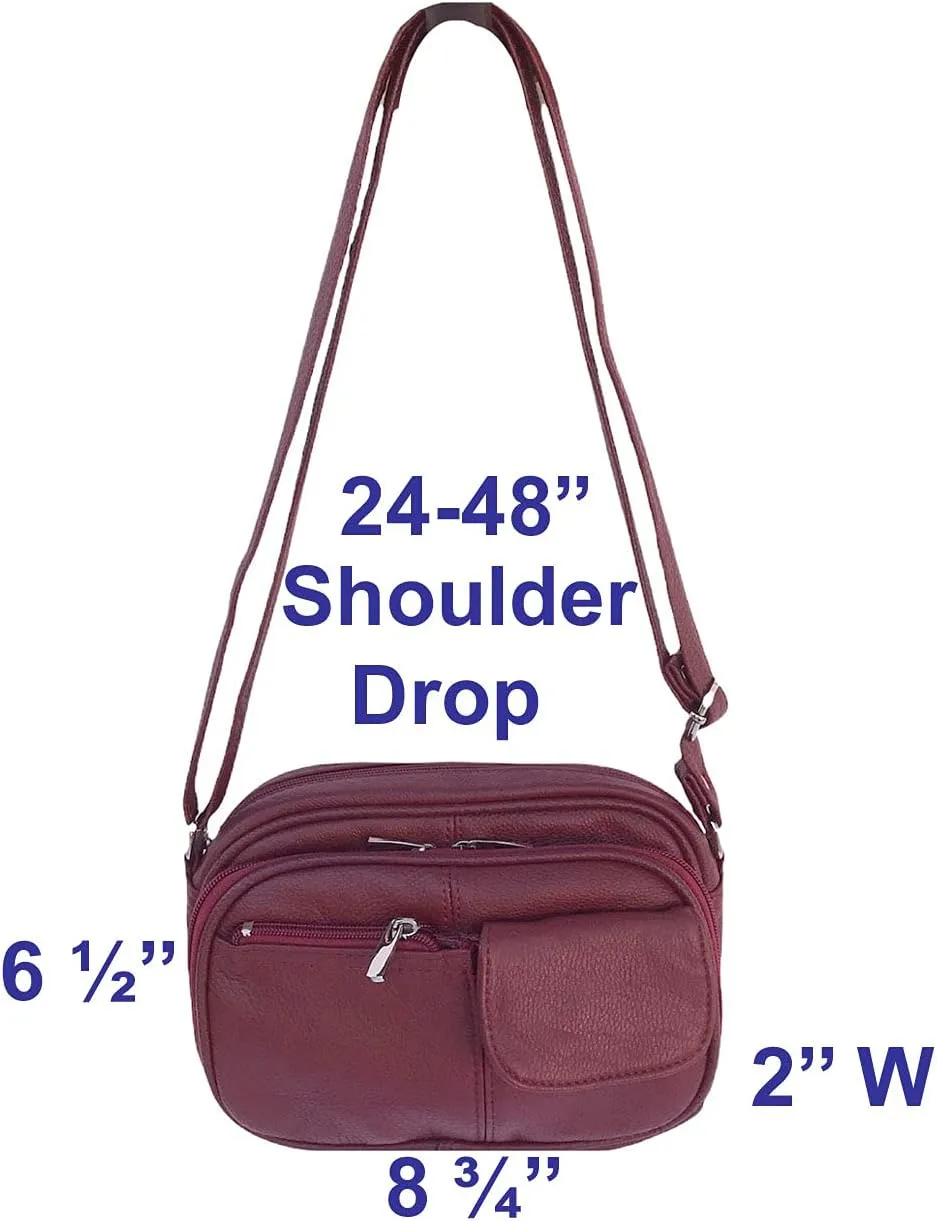 Cowhide Leather Women's Shoulder Purse Small Cross Body Organizer Bag with Many Pockets