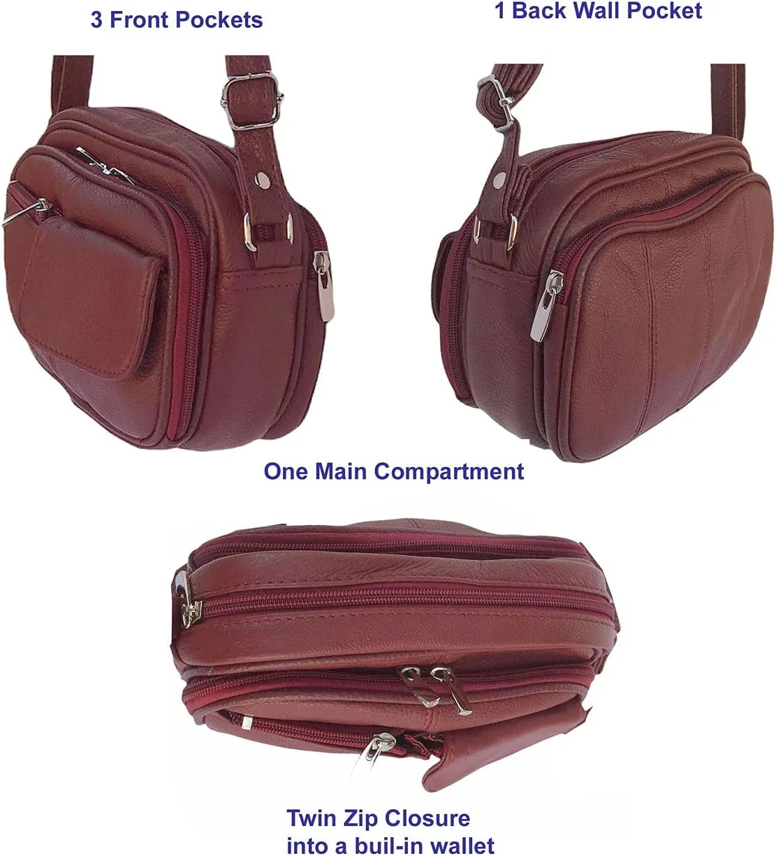 Cowhide Leather Women's Shoulder Purse Small Cross Body Organizer Bag with Many Pockets