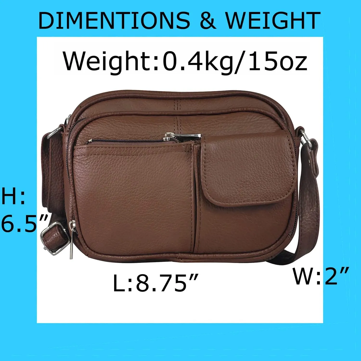 Cowhide Leather Women's Shoulder Purse Small Cross Body Organizer Bag with Many Pockets