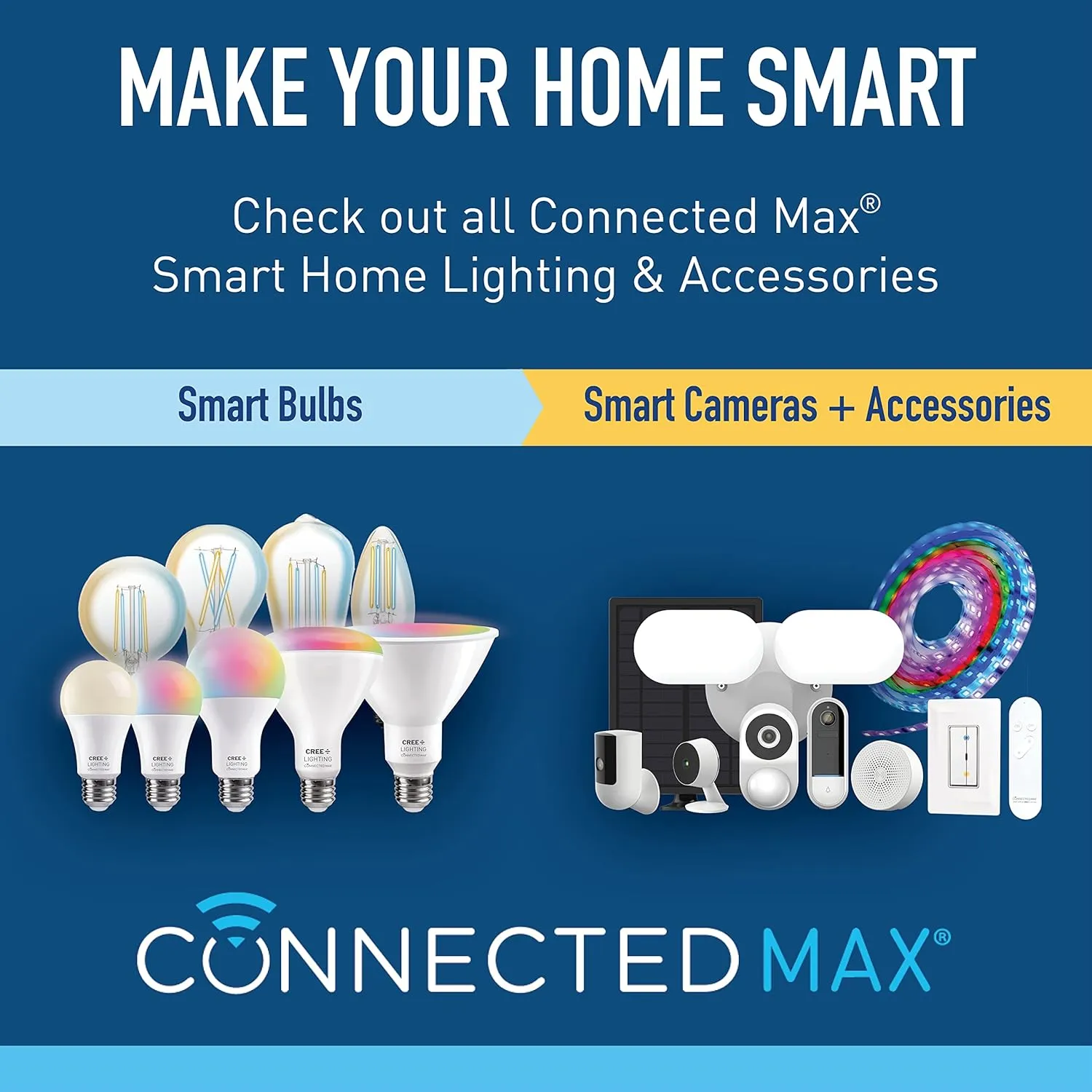 Cree Connected Max Smart Outdoor Camera, 1080P HD Smart Video Camera with Optional 24-7 Recording, Motion & Sound Detection, Weatherproof, Bluetooth   WiFi, 2.4 GHz, White, 1 Camera