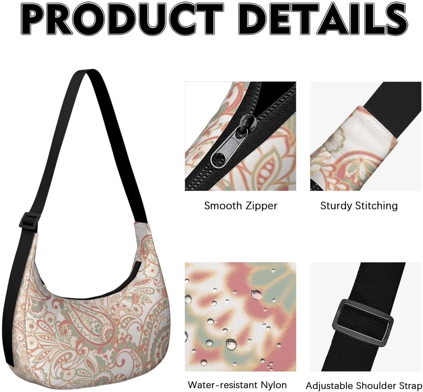Crescent Shoulder Bag Clutch HandBag with Zipper Closure for Women Underarm Purse with Adjustable Strap Zipper Closure