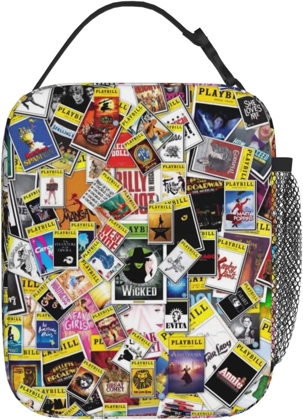 CRISTOFANO Insulated Lunch Box Cooler Tote, Broadway Musicals Collage Meal Bag with Shoulder Strap for Work Outdoor