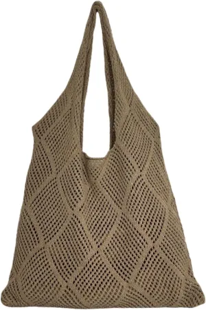 Crochet Mesh Beach Tote Bag Shoulder Bag Handbags Knitting Hollow Summer Bag Hobo Bag Aesthetic