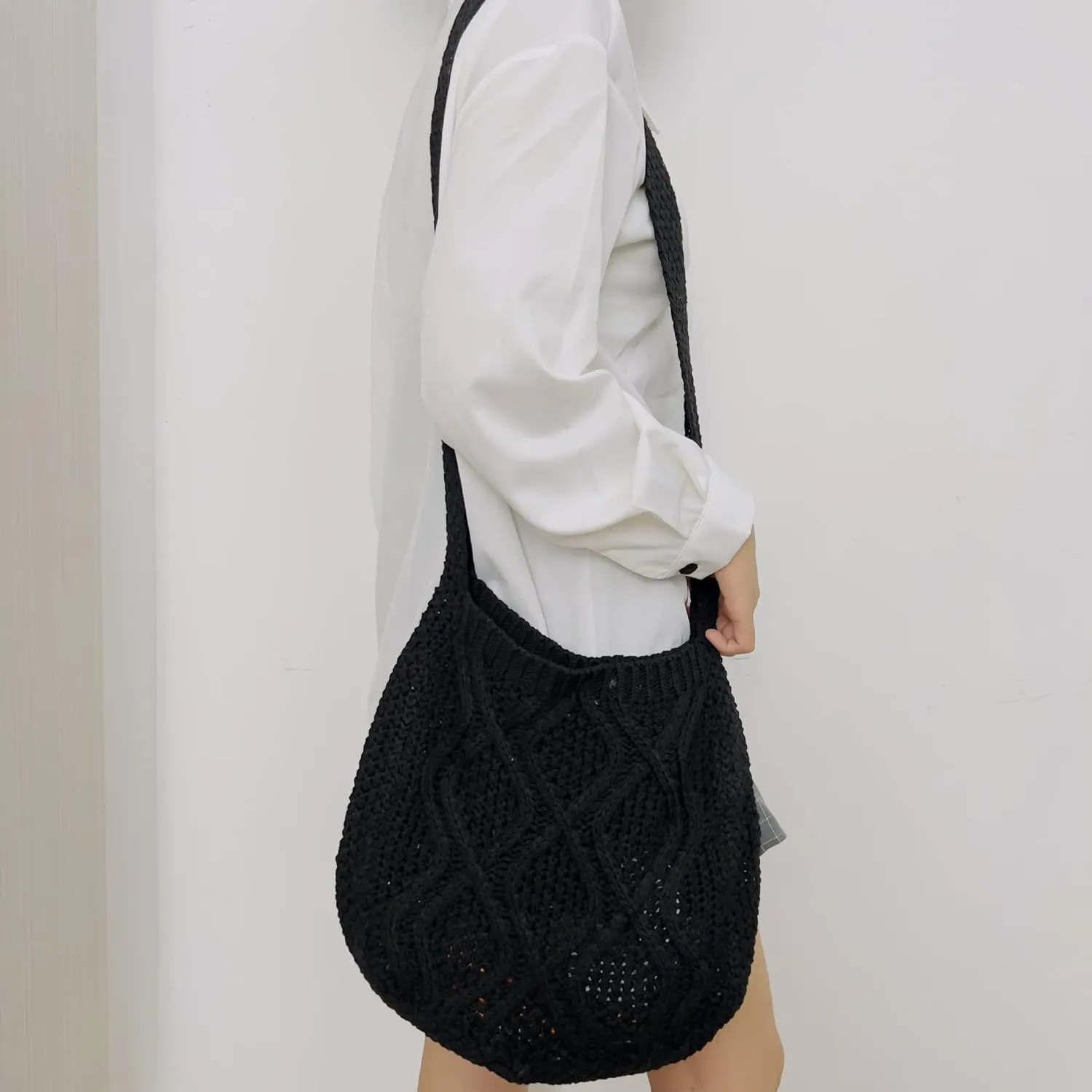 Crochet Shoulder Bag for Women,Knitted Teto bag Crossbody Handbags Aesthetic Shopping Bag Cute Purses Crocheted Hobo Bag