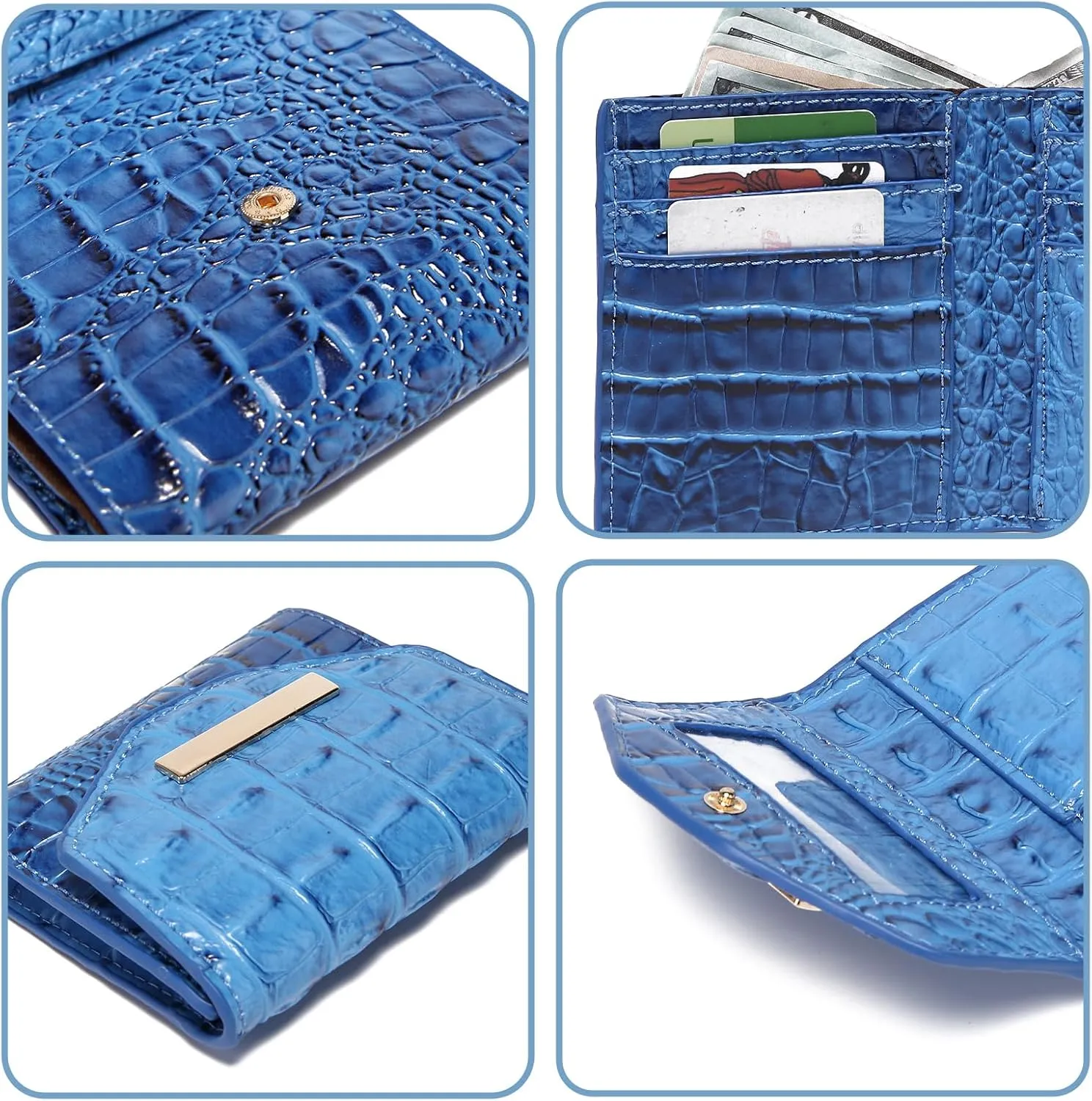 Crocodile Small Wallets Short Vintage Leather Credit Card Holder Luxury Clutch Mini Coin Purse for Women