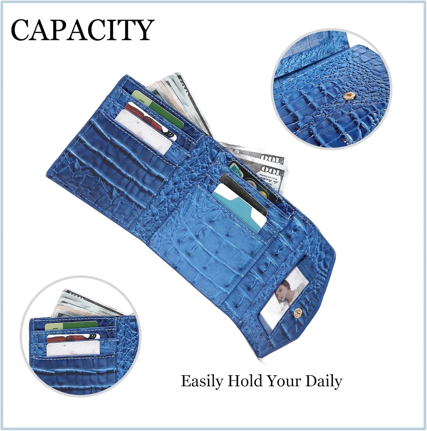 Crocodile Small Wallets Short Vintage Leather Credit Card Holder Luxury Clutch Mini Coin Purse for Women