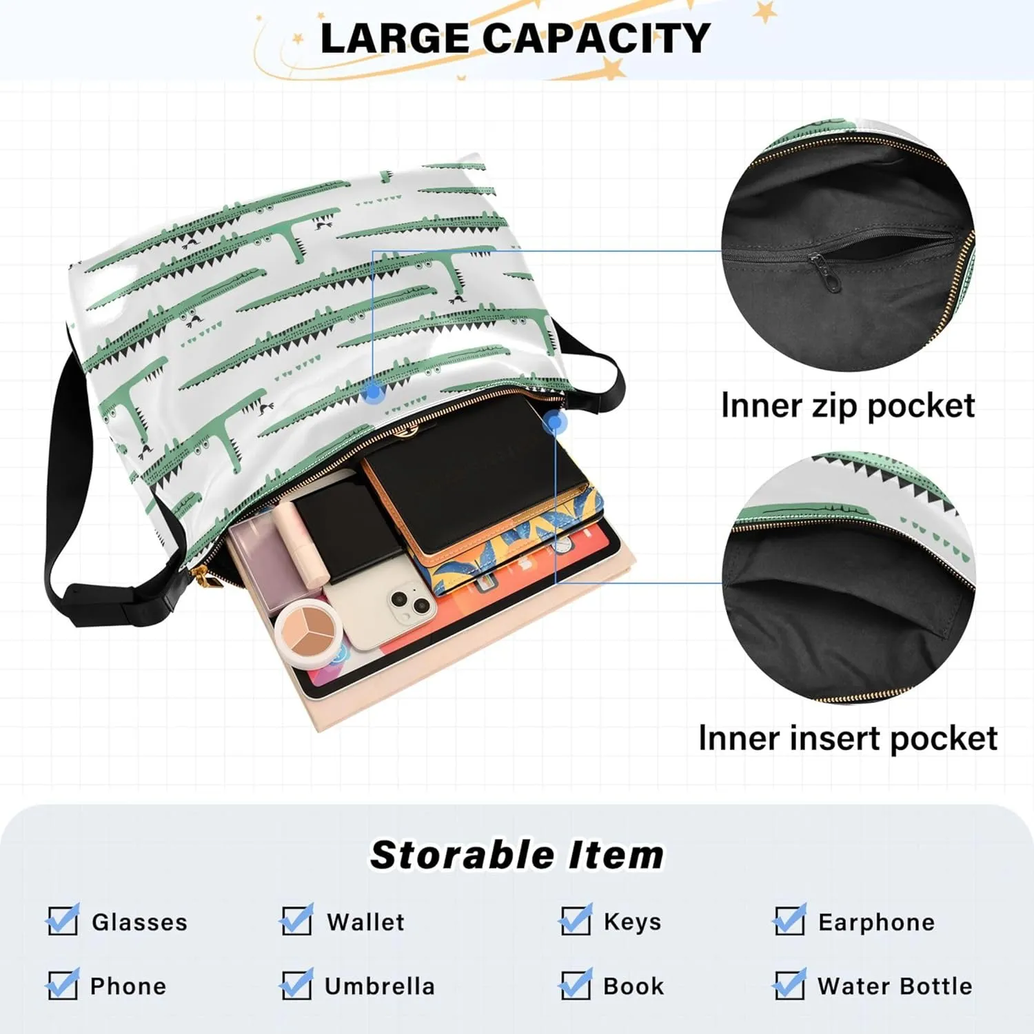 Crocodile Wild Animal Design Soft PU Leather Hobo Bags Leather Purse Men Art Animal Print Women Shoulder Handbags