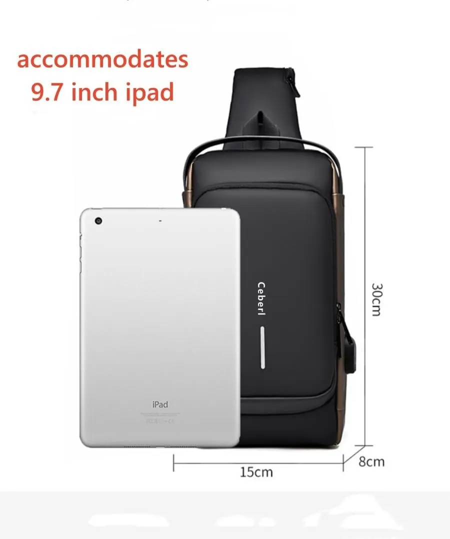 Crossbody Anti-Theft Sling Bag for Men Women,Casual Shoulder Backpack Waterproof Chest Daypack with USB Charging Hole (Black)