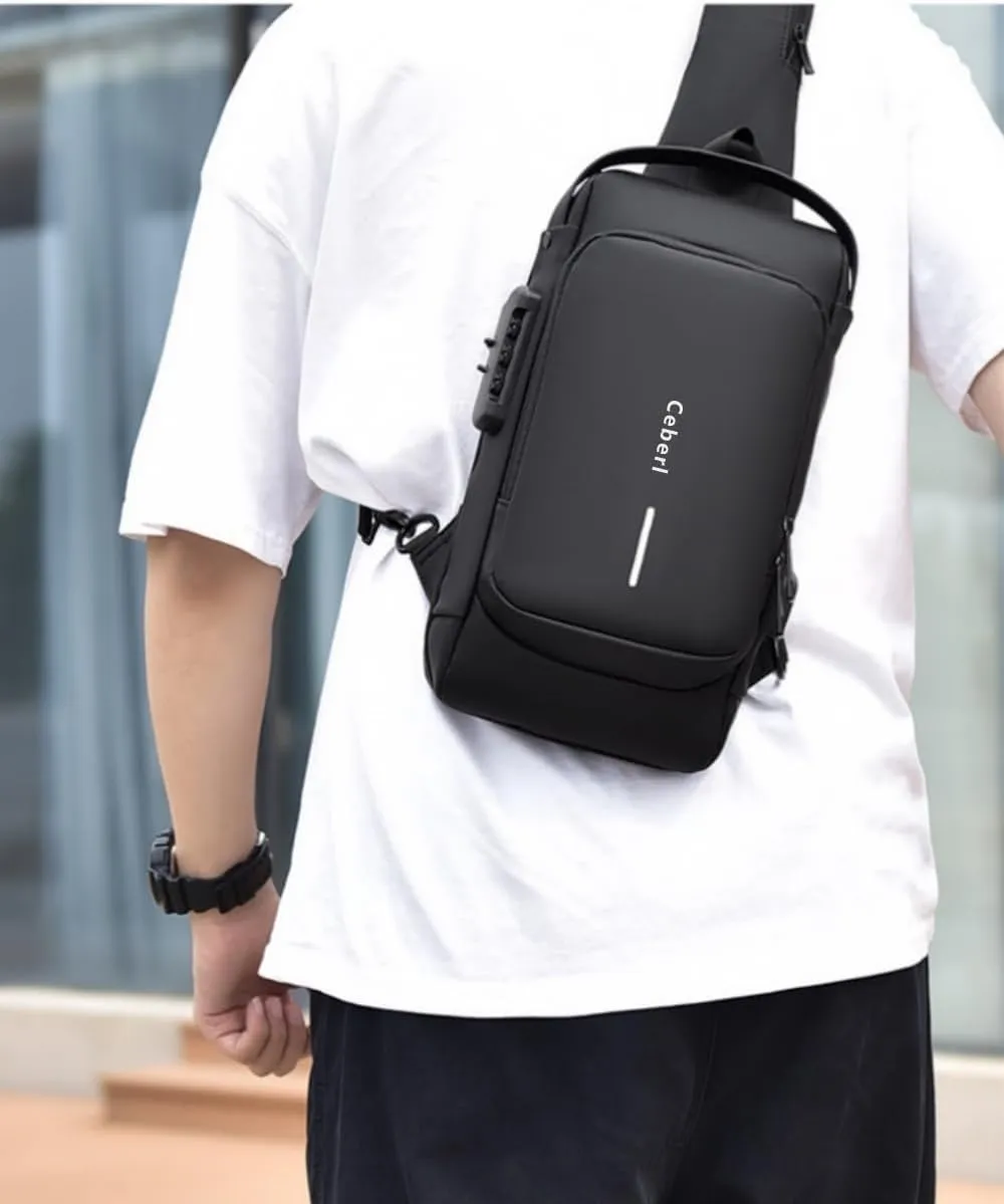 Crossbody Anti-Theft Sling Bag for Men Women,Casual Shoulder Backpack Waterproof Chest Daypack with USB Charging Hole (Black)