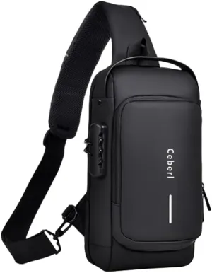 Crossbody Anti-Theft Sling Bag for Men Women,Casual Shoulder Backpack Waterproof Chest Daypack with USB Charging Hole (Black)
