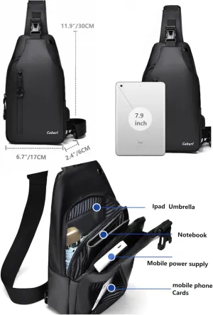 Crossbody Anti-Theft Sling Bag for Men Women,Casual Shoulder Backpack Waterproof Chest Daypack with USB Charging Hole (Blue)