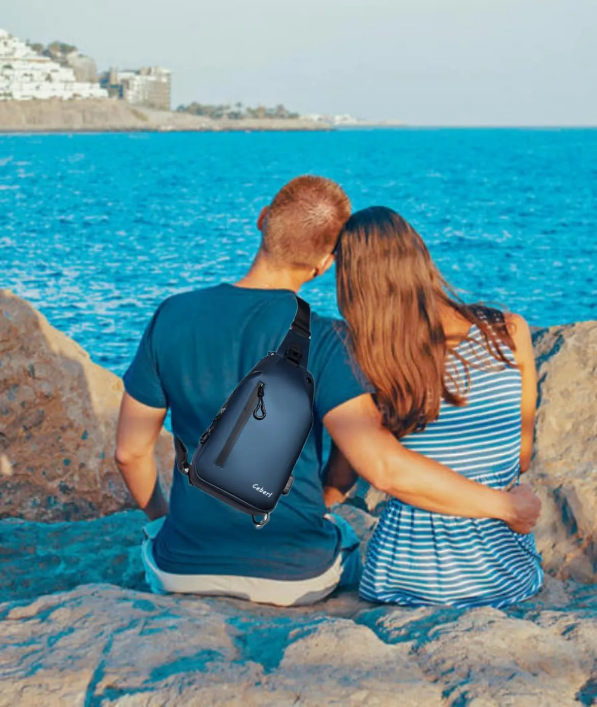 Crossbody Anti-Theft Sling Bag for Men Women,Casual Shoulder Backpack Waterproof Chest Daypack with USB Charging Hole (Blue)
