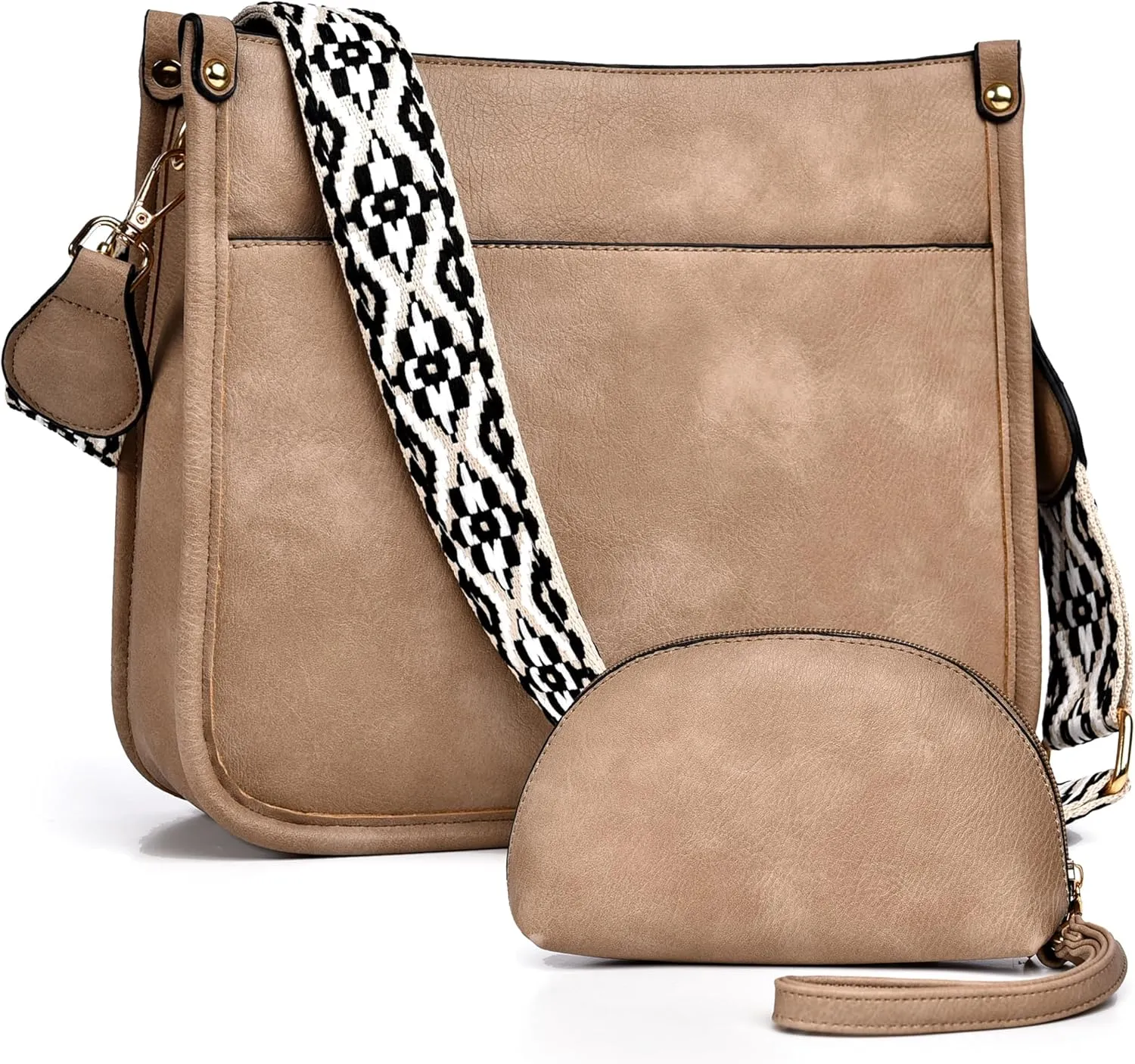 Crossbody Bags for Women Fashion Vegan Leather Hobo Purses Shoulder Handbags 2pcs Wallet Set with Guitar Strap