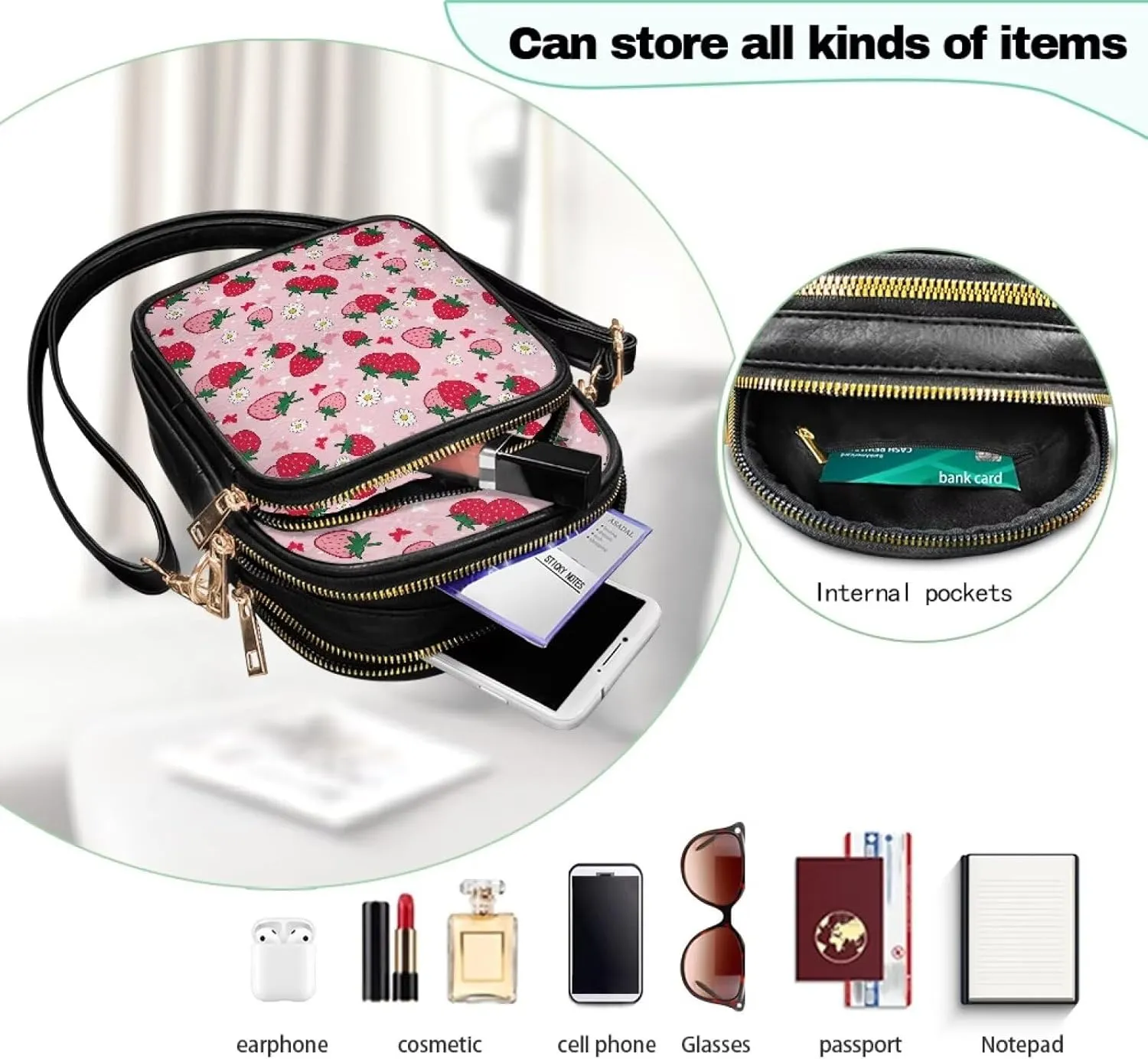 Crossbody Purses for Womens Multi Pocket Shoulder Purses Waterproof Crossbody Bag PU Leather Shoulder Satchel Bag