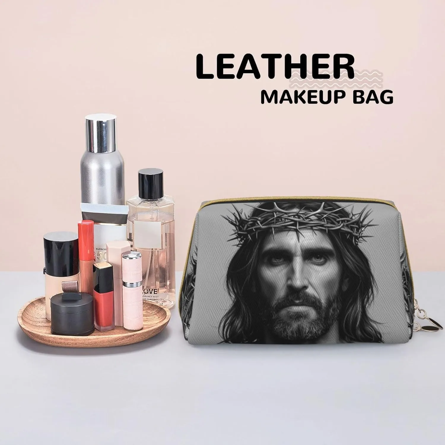 Crown of thorns Printed Small Makeup Bag,Travel Cosmetic Bag Purse with Zipper,Water-resistant Makeup Organizer Bag for Women