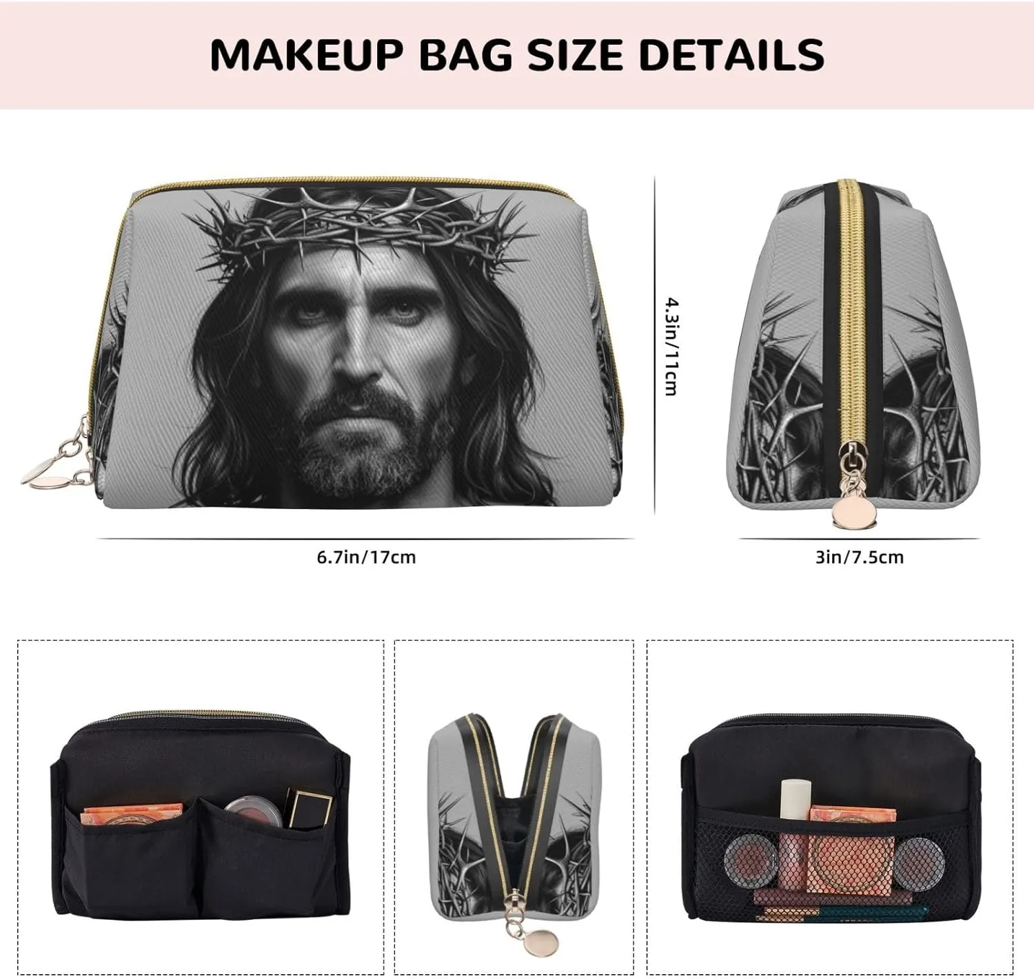 Crown of thorns Printed Small Makeup Bag,Travel Cosmetic Bag Purse with Zipper,Water-resistant Makeup Organizer Bag for Women