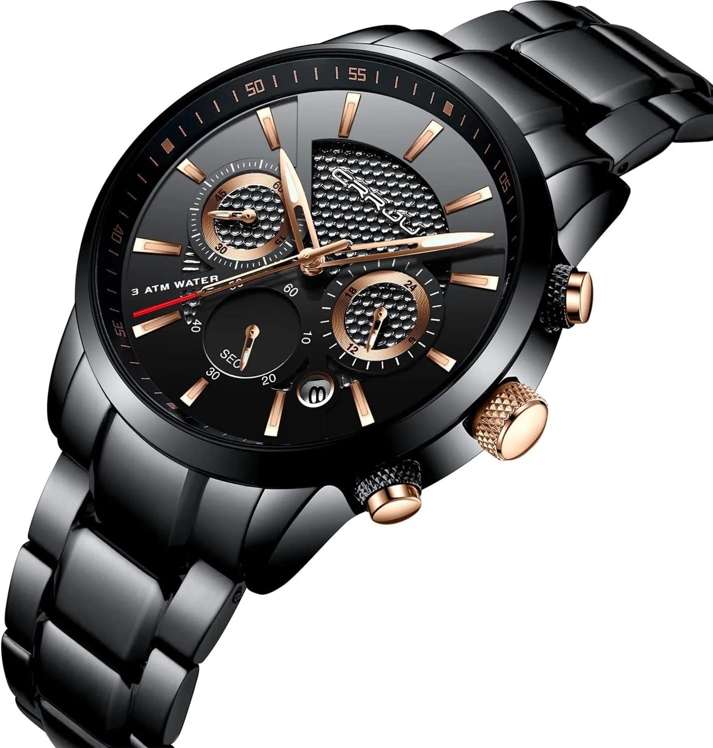 CRRJU Men's Business Casual Chronograph Quartz Waterproof Wristwatch Black Leather Strap