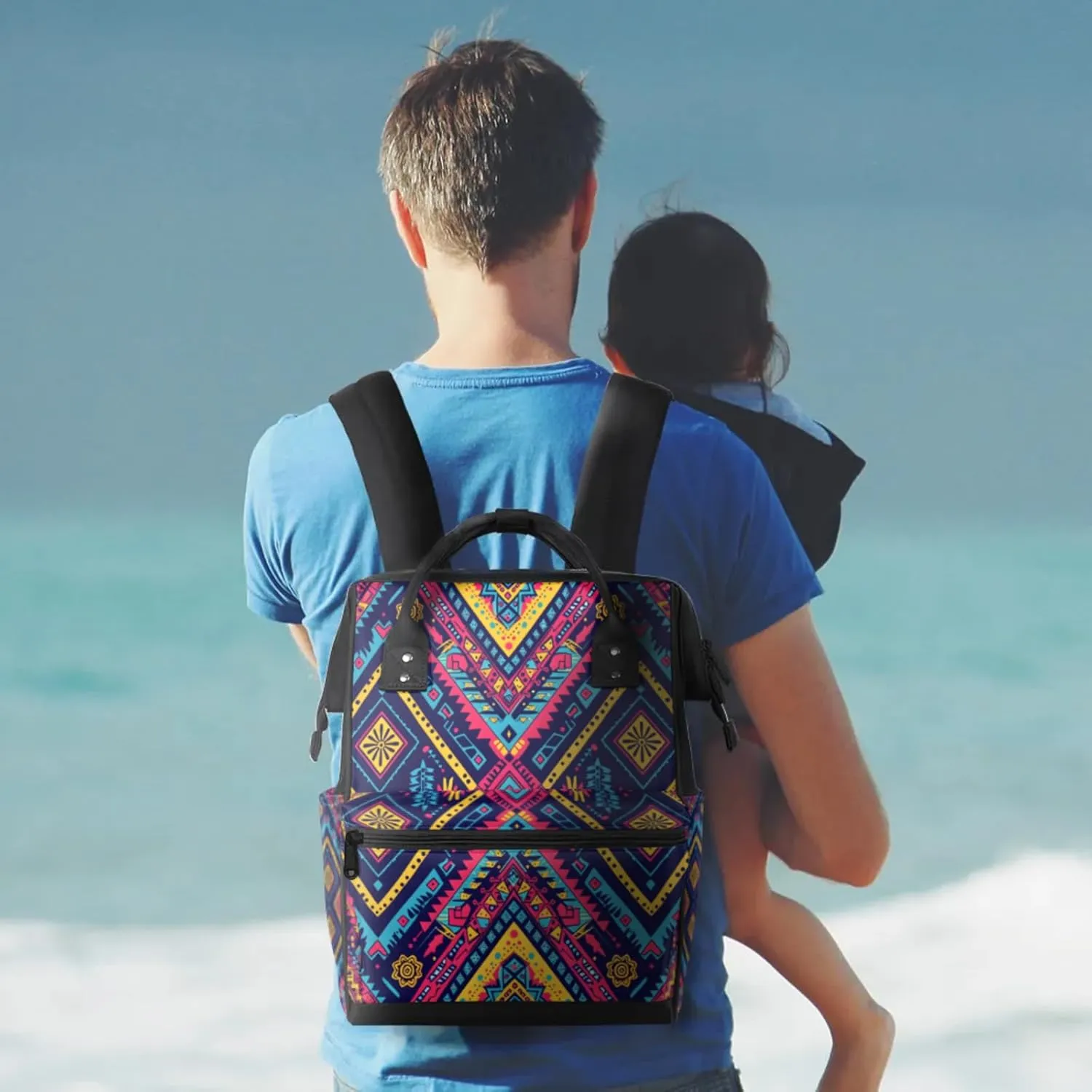 Cultural Pattern Fiesta Double Shoulder Mommy Bag for Women, Polyester Large Capacity Diaper Backpack with Multi Pockets, Waterproof Adjustable Straps Diaper Bag for Moms Dads, 11''×7''×15.7''