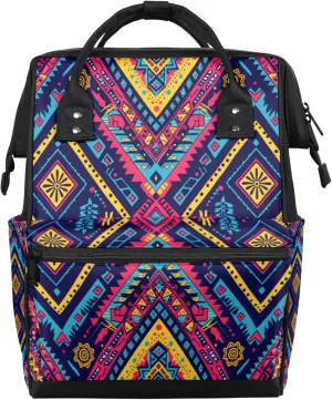 Cultural Pattern Fiesta Double Shoulder Mommy Bag for Women, Polyester Large Capacity Diaper Backpack with Multi Pockets, Waterproof Adjustable Straps Diaper Bag for Moms Dads, 11''×7''×15.7''