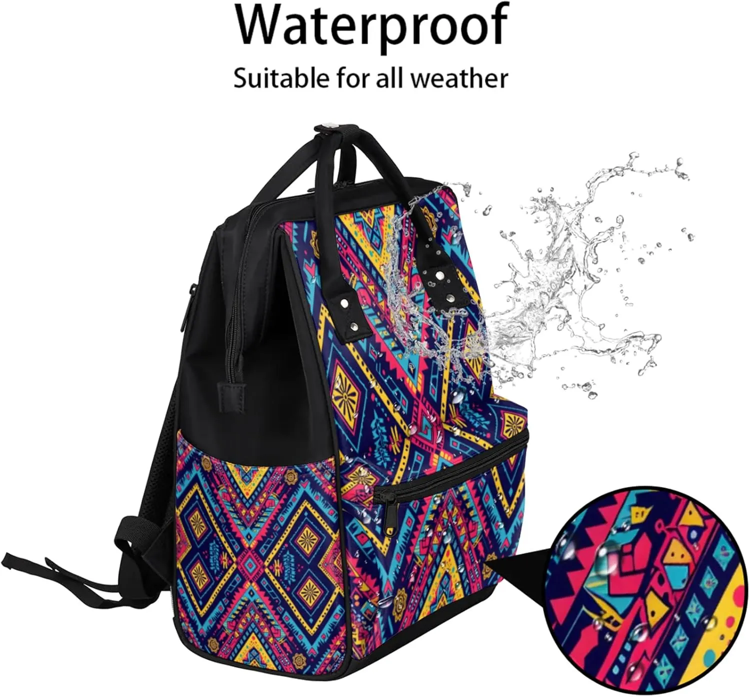 Cultural Pattern Fiesta Double Shoulder Mommy Bag for Women, Polyester Large Capacity Diaper Backpack with Multi Pockets, Waterproof Adjustable Straps Diaper Bag for Moms Dads, 11''×7''×15.7''