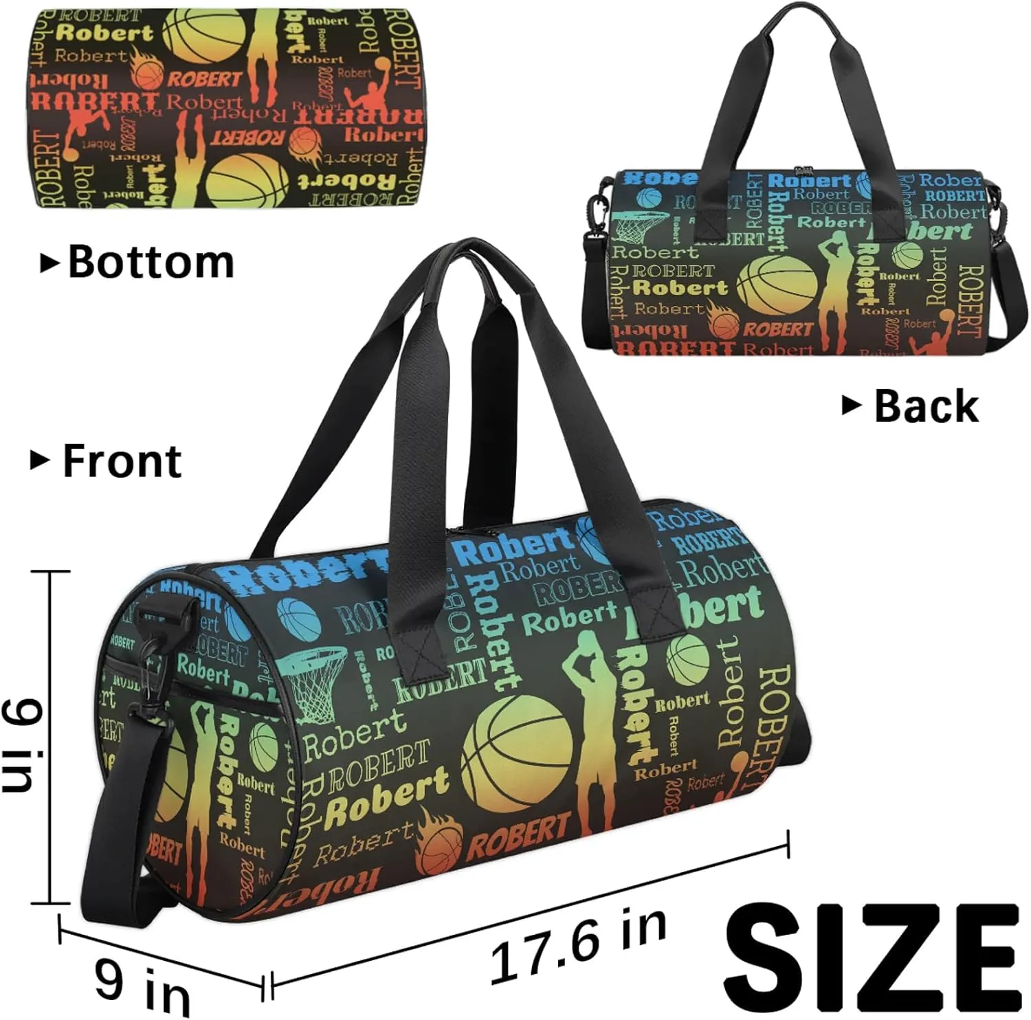 Custom Basketball Sport Bags Personalized Sports Gym Bag with Name Overnight Weekender Duffel Bag Customized Gifts for Women Men, Blue Yellow Red
