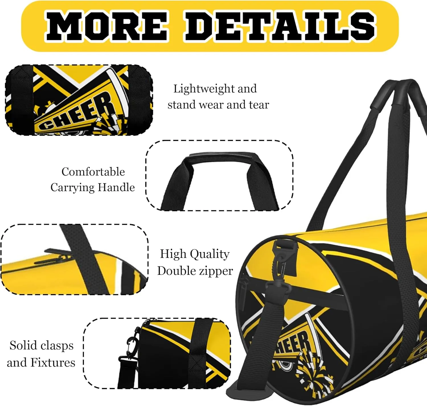 Custom Cheer Bags for Cheerleaders, Personalized Cheerleading Bag with Name Sports Duffle Bag Gym Travel Perform Training Bag (Gold)