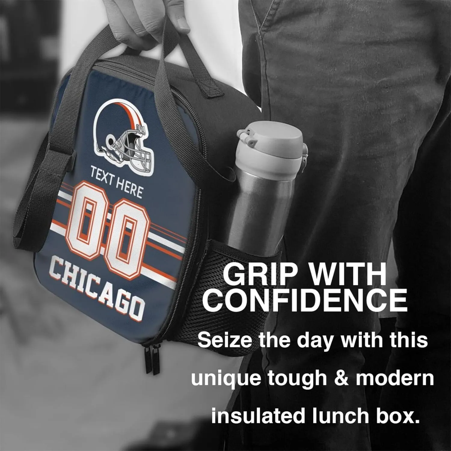 Custom Chicago Lunch Bag Gifts For Men Women Fans, Personalized Name And Number Lunch Box Adjustable Shoulder Straps Insulated Lunch Bags For Work Picnic Travel