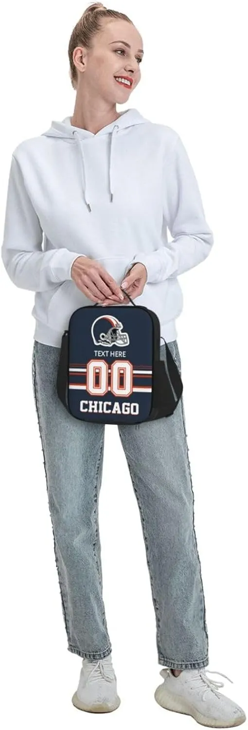 Custom Chicago Lunch Bag Gifts For Men Women Fans, Personalized Name And Number Lunch Box Adjustable Shoulder Straps Insulated Lunch Bags For Work Picnic Travel