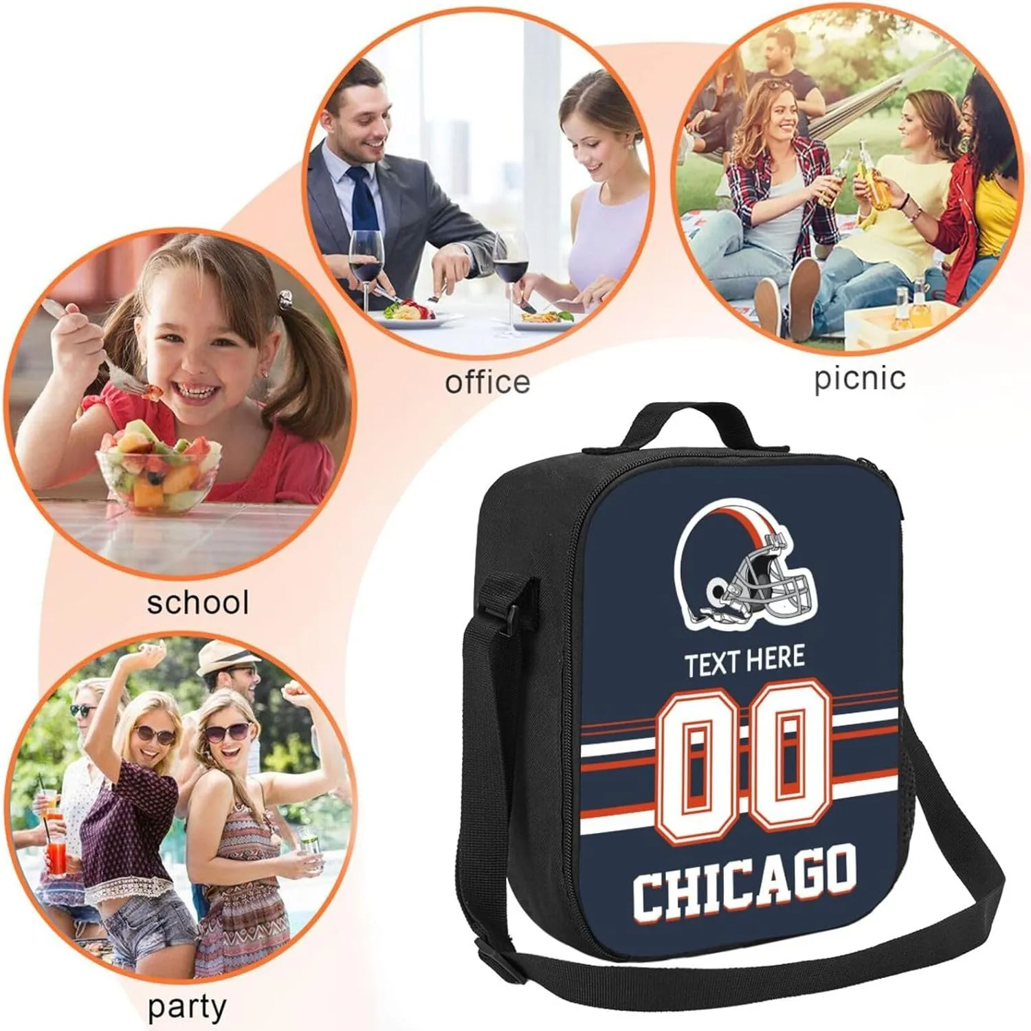 Custom Chicago Lunch Bag Gifts For Men Women Fans, Personalized Name And Number Lunch Box Adjustable Shoulder Straps Insulated Lunch Bags For Work Picnic Travel