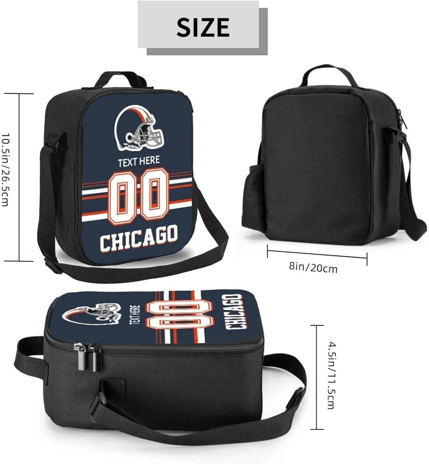 Custom Chicago Lunch Bag Gifts For Men Women Fans, Personalized Name And Number Lunch Box Adjustable Shoulder Straps Insulated Lunch Bags For Work Picnic Travel