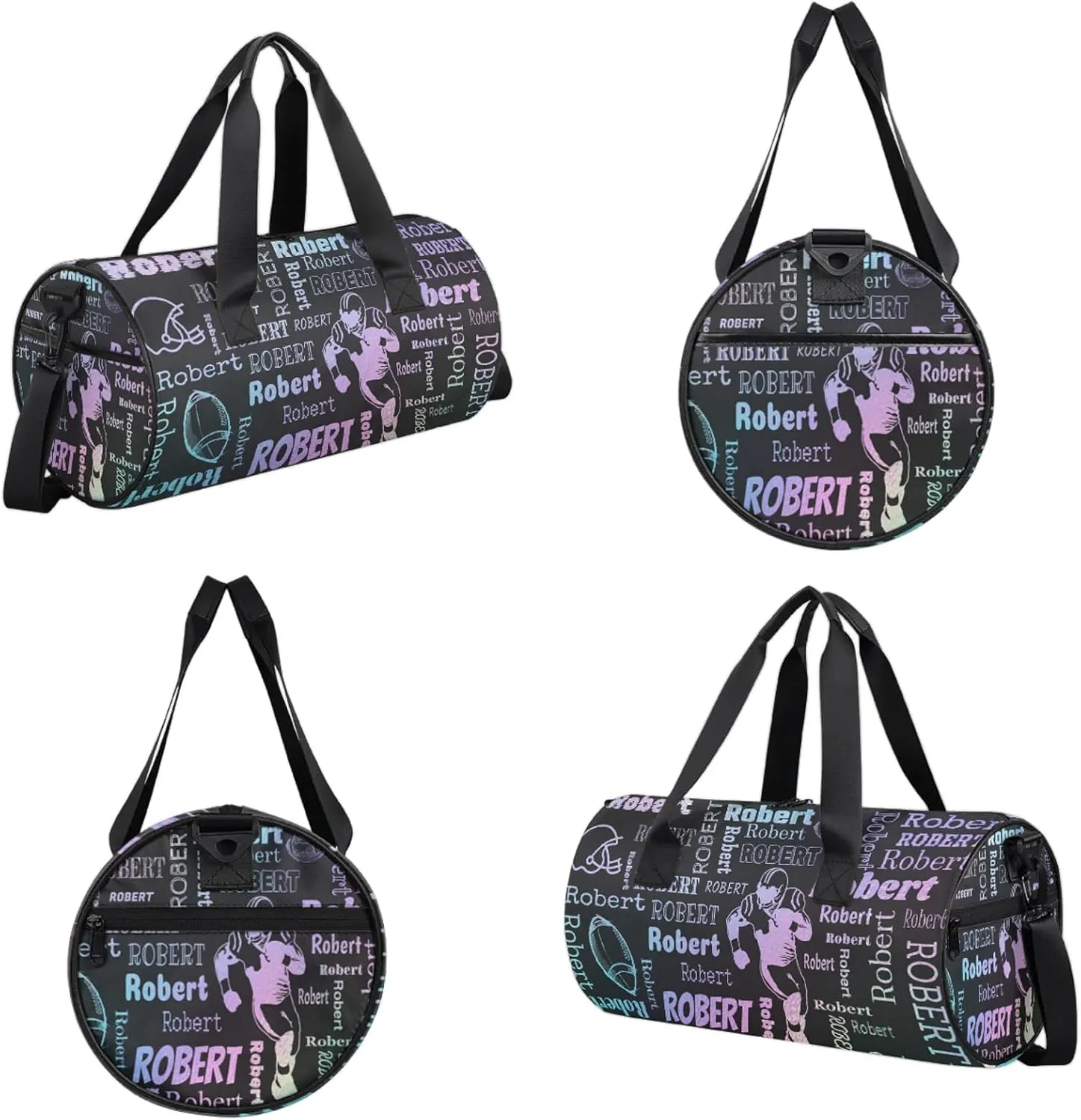 Custom Football Sport Bags Personalized Sports Gym Bag with Name Overnight Weekender Duffel Bag Customized Rugby Gifts for Women Men, Blue Purple