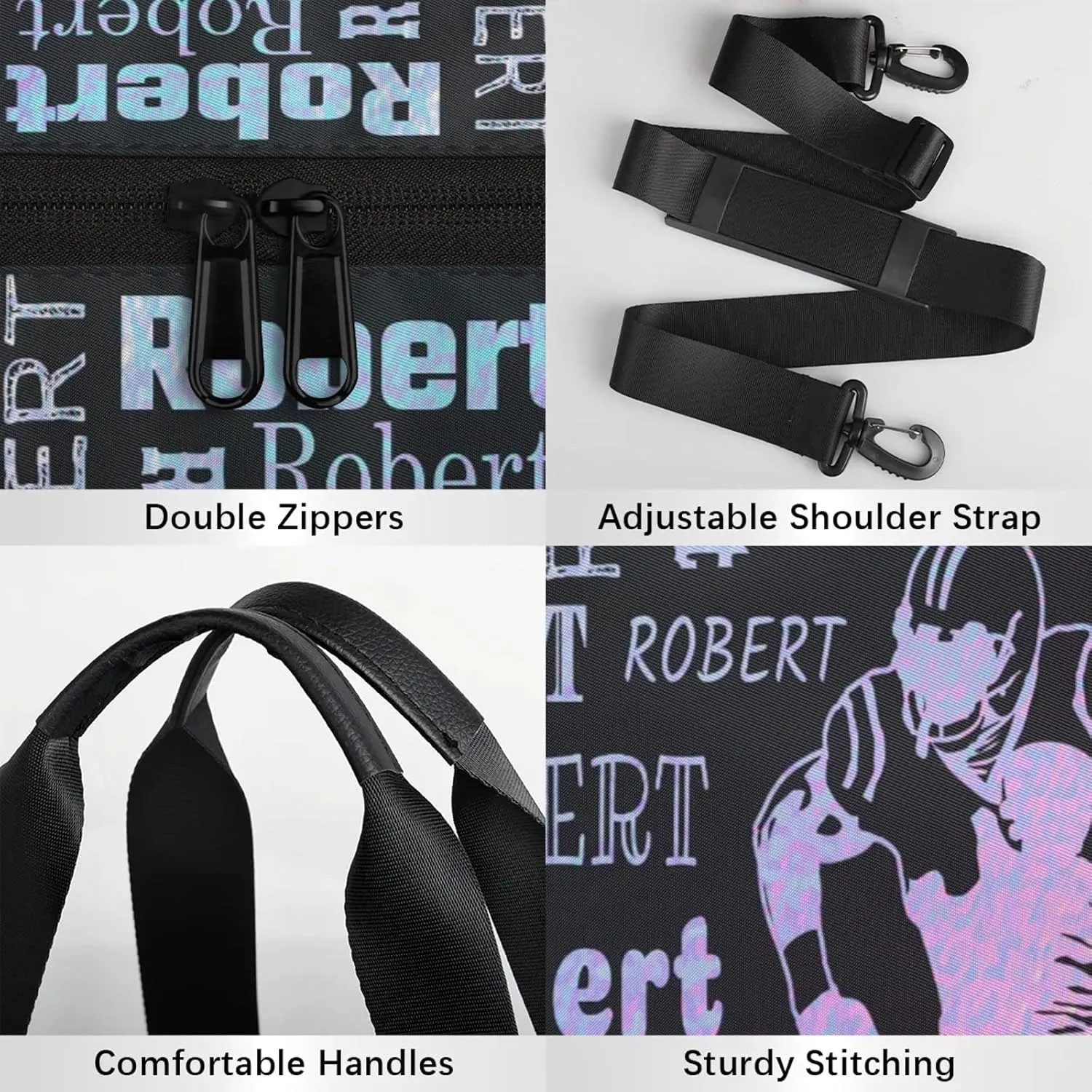 Custom Football Sport Bags Personalized Sports Gym Bag with Name Overnight Weekender Duffel Bag Customized Rugby Gifts for Women Men, Blue Purple