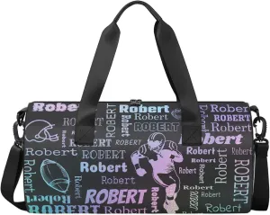 Custom Football Sport Bags Personalized Sports Gym Bag with Name Overnight Weekender Duffel Bag Customized Rugby Gifts for Women Men, Blue Purple