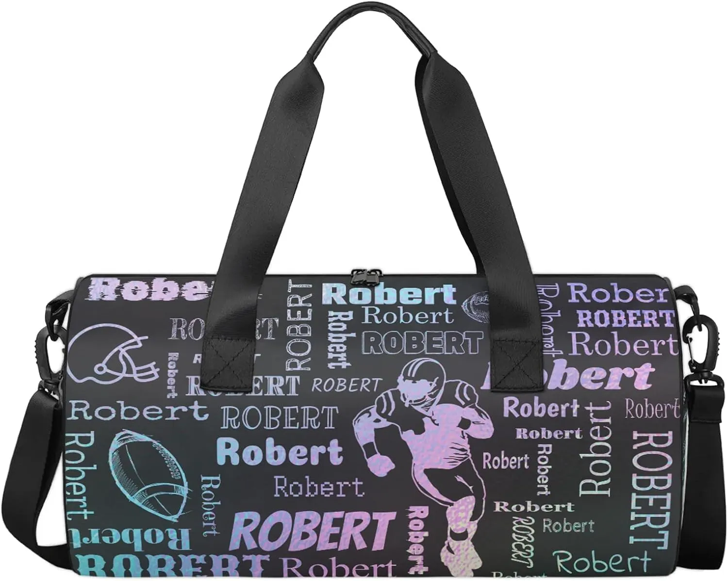 Custom Football Sport Bags Personalized Sports Gym Bag with Name Overnight Weekender Duffel Bag Customized Rugby Gifts for Women Men, Blue Purple