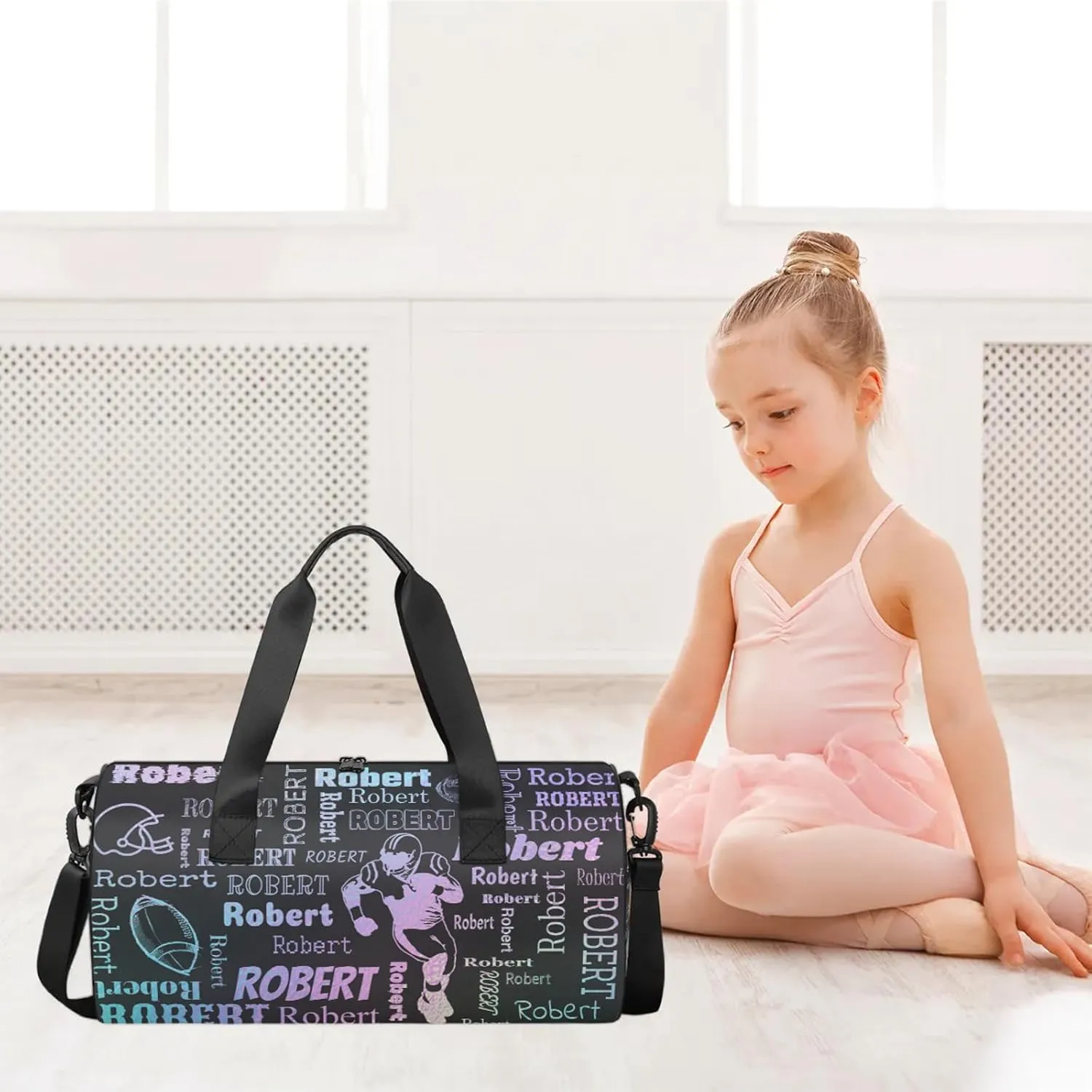 Custom Football Sport Bags Personalized Sports Gym Bag with Name Overnight Weekender Duffel Bag Customized Rugby Gifts for Women Men, Blue Purple