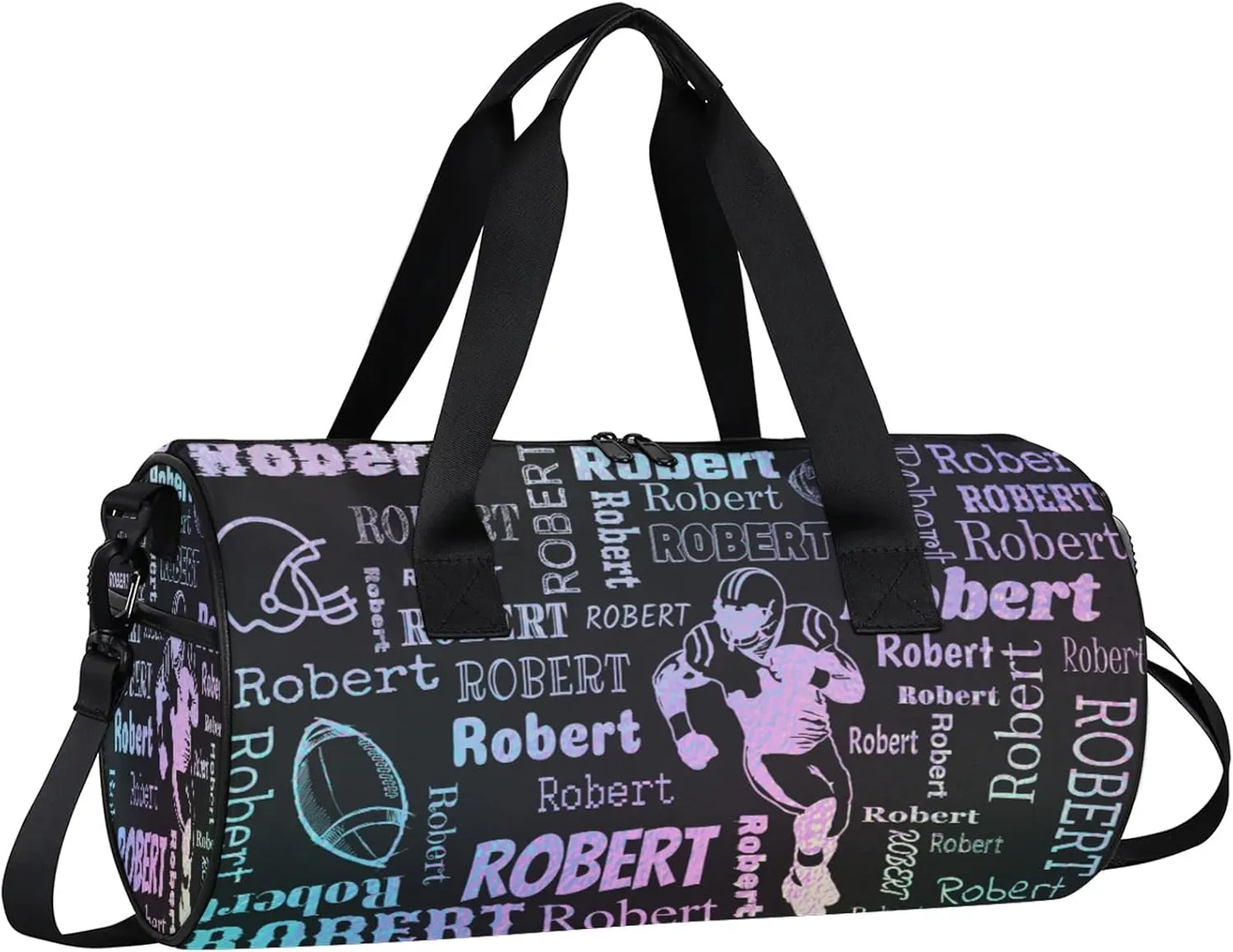 Custom Football Sport Bags Personalized Sports Gym Bag with Name Overnight Weekender Duffel Bag Customized Rugby Gifts for Women Men, Blue Purple