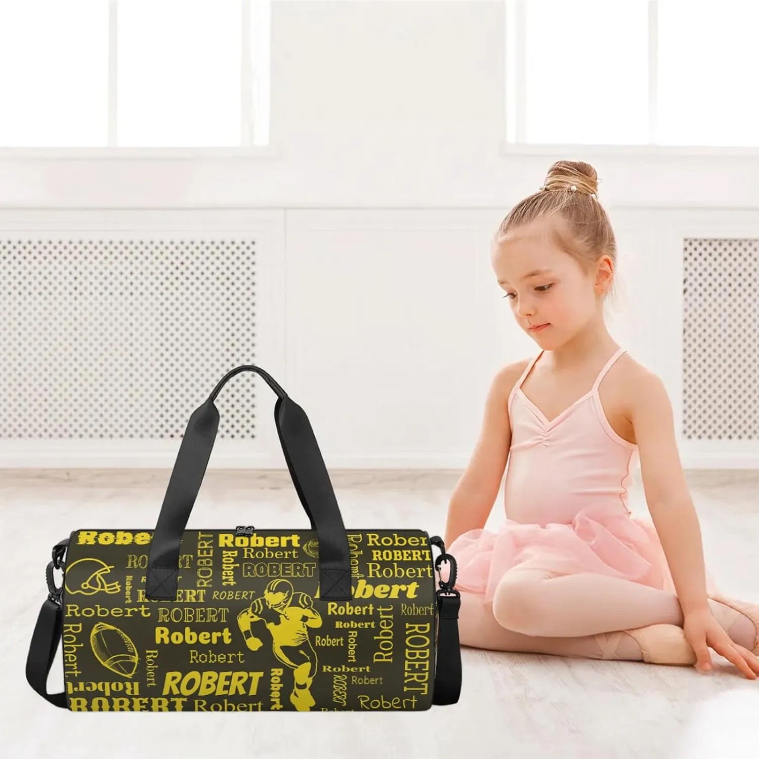 Custom Football Sport Bags Personalized Sports Gym Bag with Name Overnight Weekender Duffel Bag Customized Rugby Gifts for Women Men, Gold