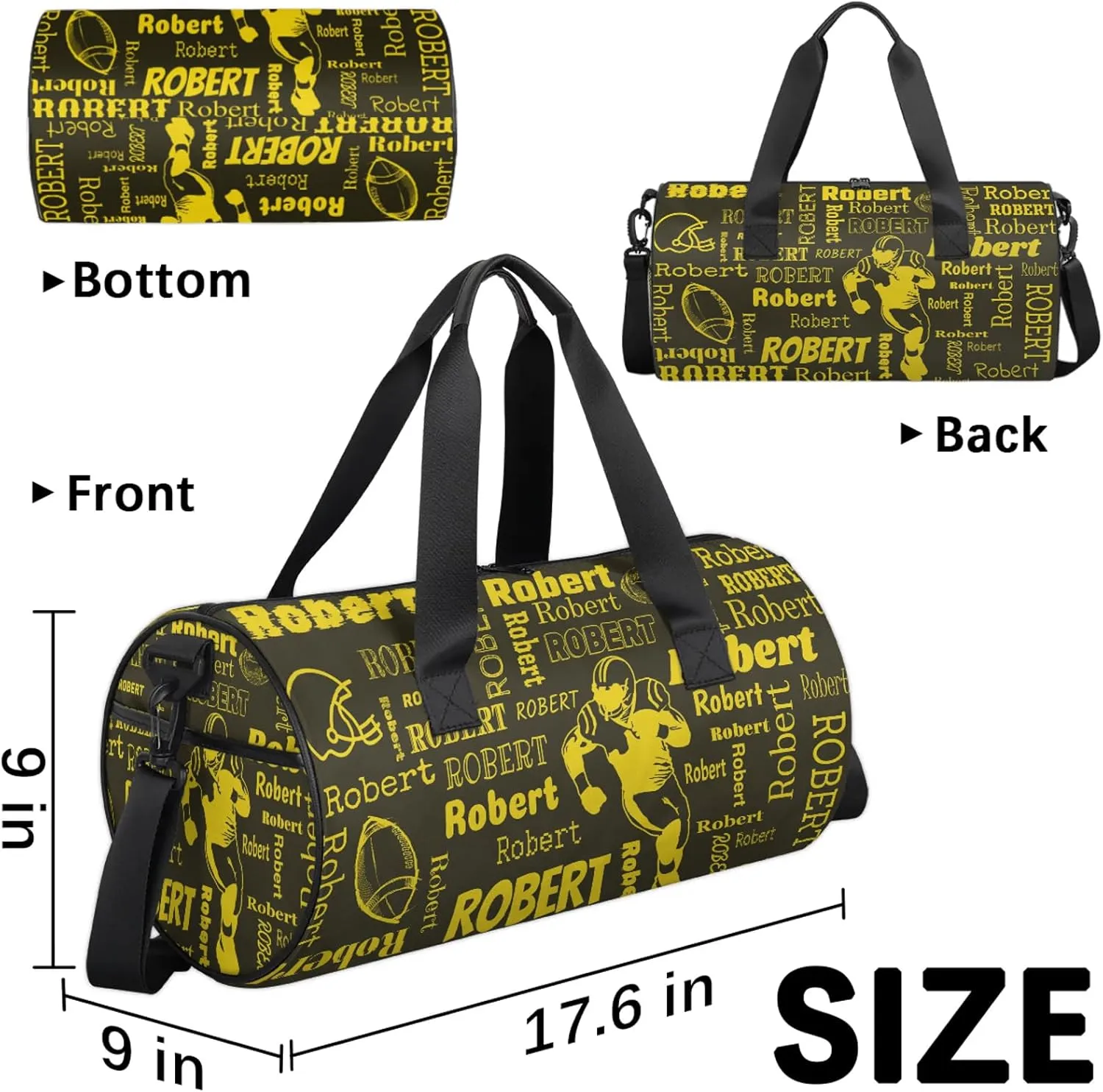 Custom Football Sport Bags Personalized Sports Gym Bag with Name Overnight Weekender Duffel Bag Customized Rugby Gifts for Women Men, Gold