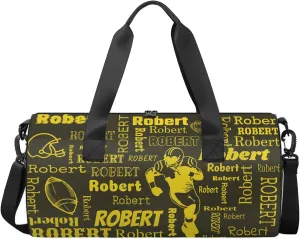 Custom Football Sport Bags Personalized Sports Gym Bag with Name Overnight Weekender Duffel Bag Customized Rugby Gifts for Women Men, Gold