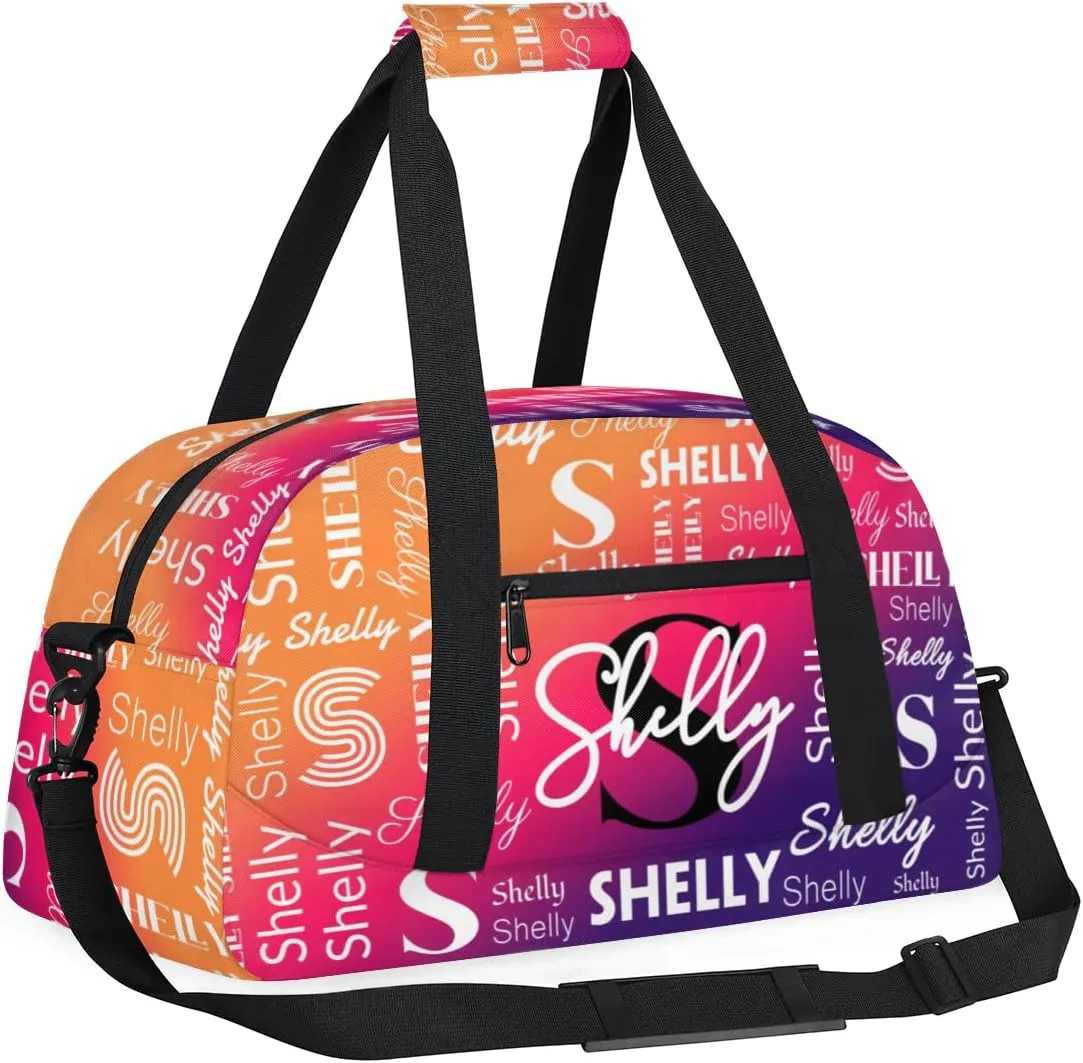 Custom Gym Bag for Women Men Personalized Sports Duffel Bag Waterproof Shoulder Weekender Bag Sports Travel Bag Orange Indigo Lightweight Carry on Training Bag